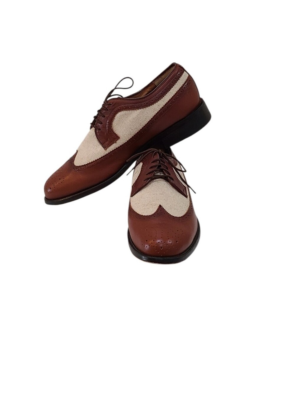 Leather Classics Men's Two-Tone Brown and Cream Wingtip Oxfords Vintage - Picture 16 of 16
